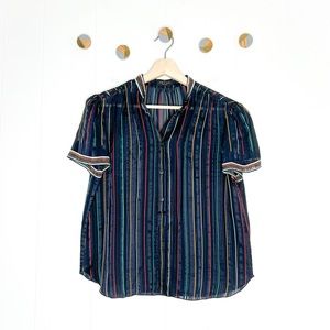 Rag & Bone Austin Sheer Rainbow Stripe Button Down Top Black